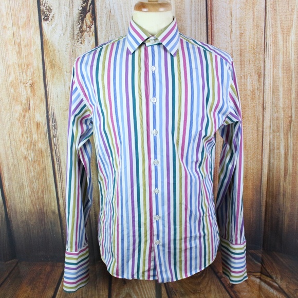 Thomas Pink Dress Shirt 15.5 Colorful French Cuffs - Picture 5 of 7